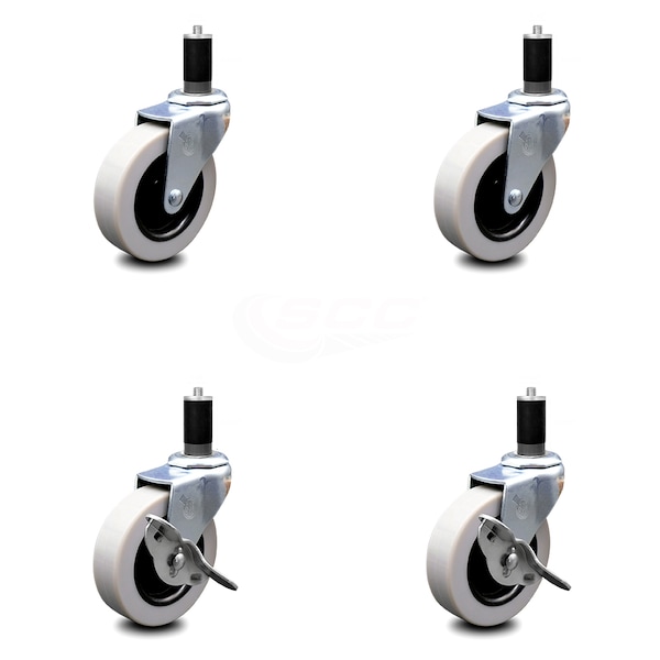 3 Inch Thermoplastic Wheel 1-3/8 Inch Expanding Stem Caster Set with 2 Brakes